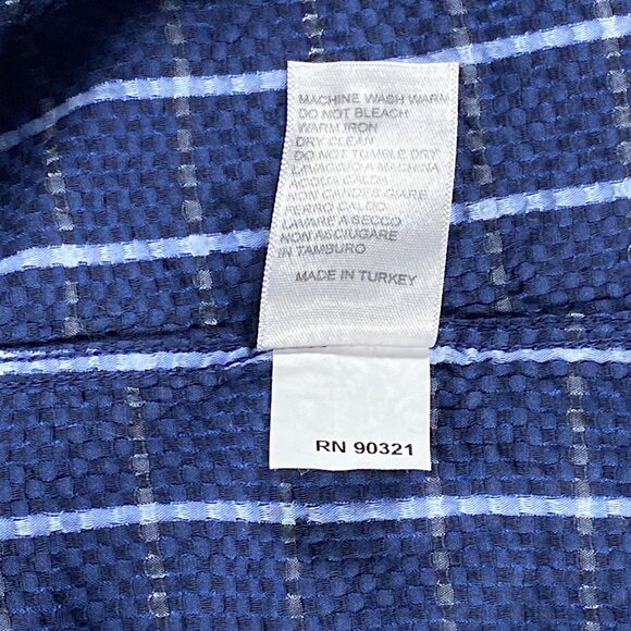 Fredrick Martin Shirt Mens M Cotton Blue Plaid Textured Embroidered Logo Pocket - Picture 13 of 16